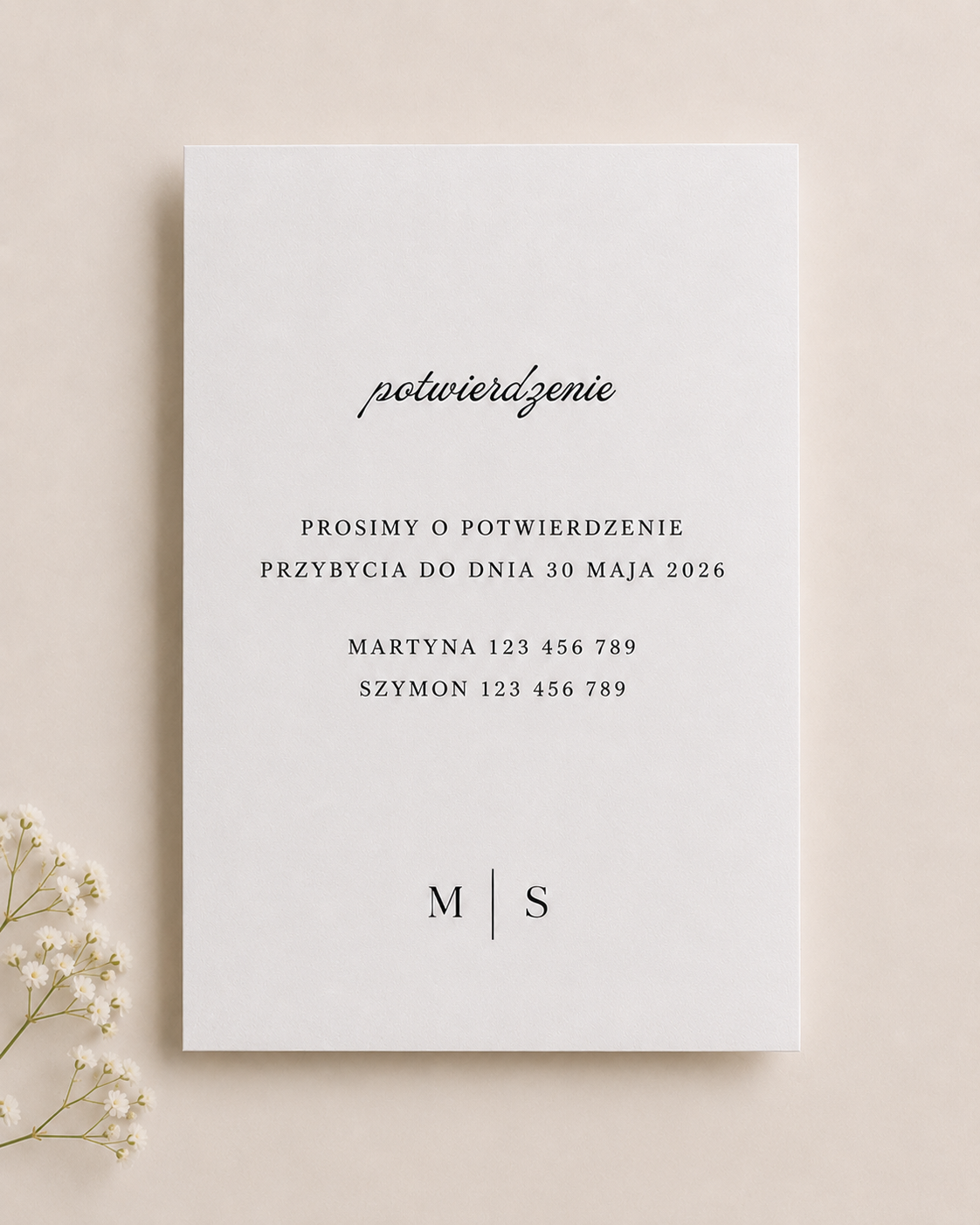Zaproszenie ślubne Peony, gładki papier, wstążka, koperta z połyskiem personalizowana - obrazek 3